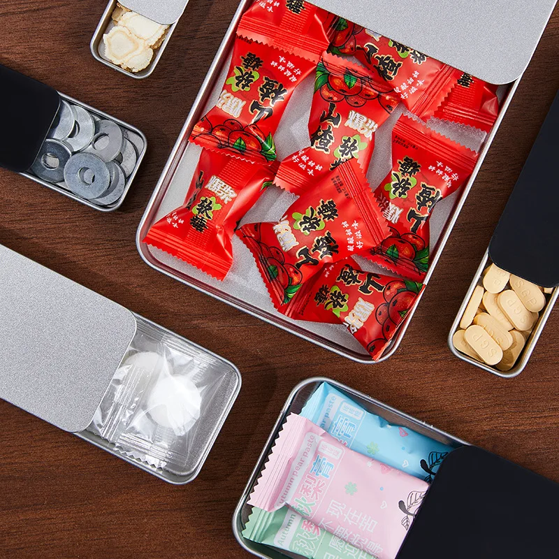 Slide Top Tin Containers Mini Metal Tin Box Containers Storage Boxes with Lid for Small Items for Candies Jewelry Crafts Pills