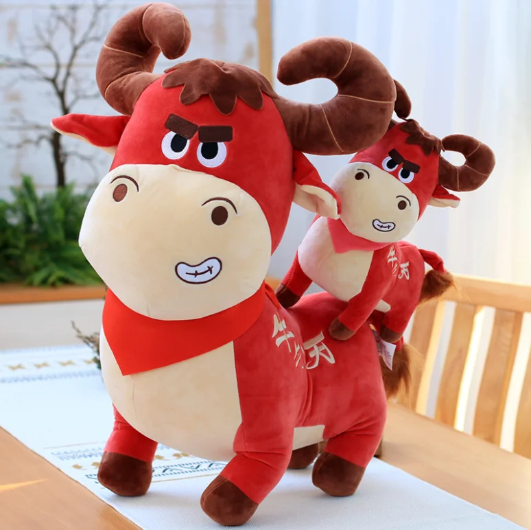 Cute Red Bull Plush Toy Perfect for Christmas Gifts
