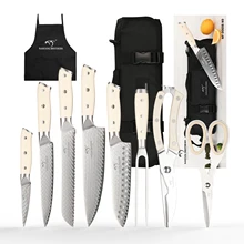 High Quality 9-Piece Damascus Steel Chef Knife Set Modern Design Kitchen Utility & Fruit Paring Knife with ABS Handle & Roll Bag
