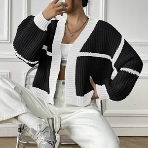 Women's Clothing Manufacturers Wholesale Women's Autumn and Winter Color-blocked Loose Ladies' Coats and Women's Sweaters