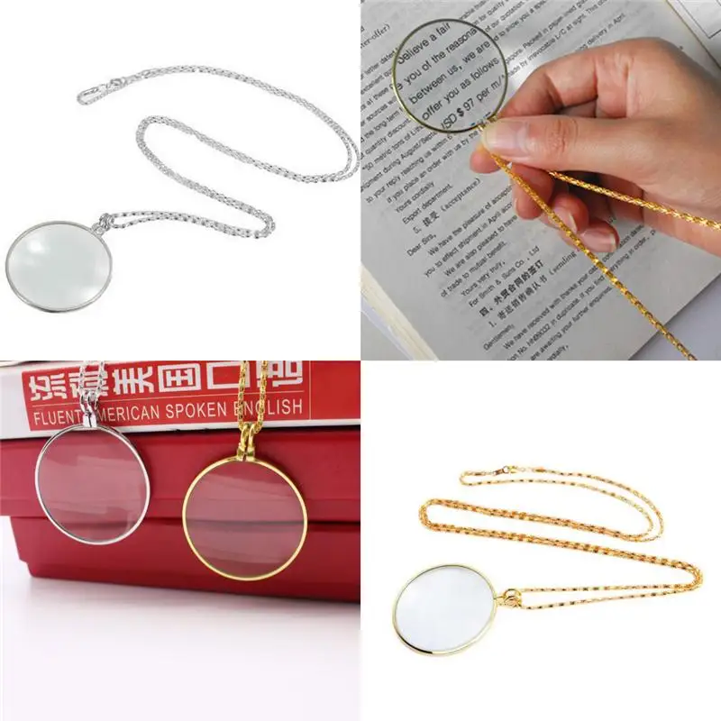 Decorative Monocular Necklace 5x Magnifying Glass Pendant Plated Chain Necklace Magnifier for Jewelry