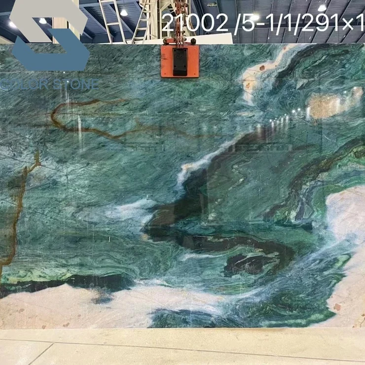 Beautiful Exotic Rare Multicolor Stone Backlit Green Portomare Quartzite Slabs Bookmatched Wall