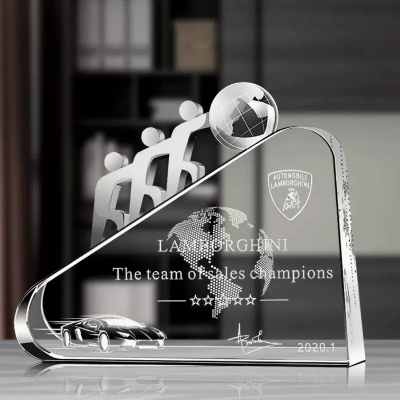 Customized K9 Glass Award Trophy Crystal Plaque Shape Sublimation Laser Metal Character Ball Business Engraving Sports Theme