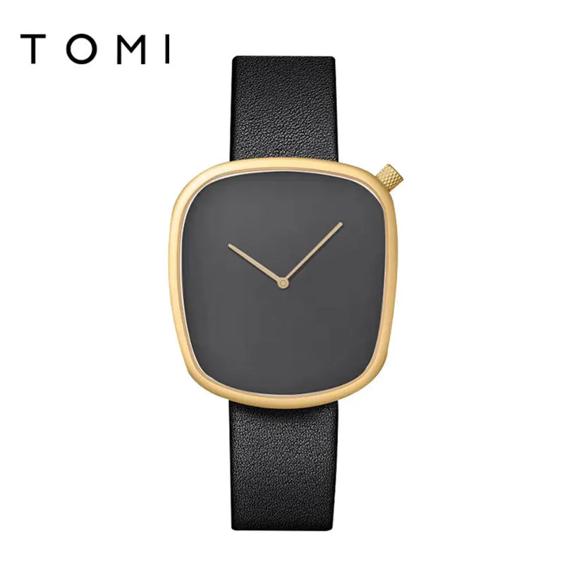 TOMI-T077 New Watch Quartz Simple Fashion Men's Leather Belt Square Black Watch