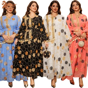 New Fashion Muslim Long Sleeve Big Swing Dress Middle East Turkish Sequin Dress Muslim Women's Abaya