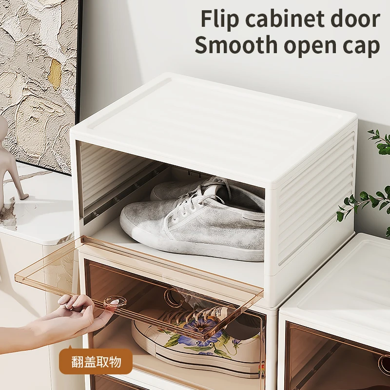 Haogle Wholesale Stackable Foldable Plastic Home Shoe Rack Square Transparent Clear Sneakers Shoe Storage Box