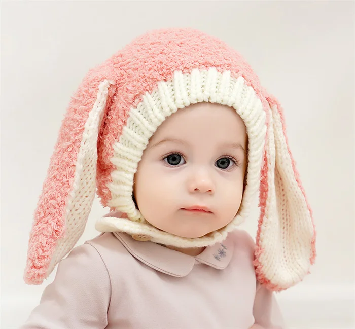 Gorro de punto para bebé y niña, diseño de conejo, para invierno, cálido
