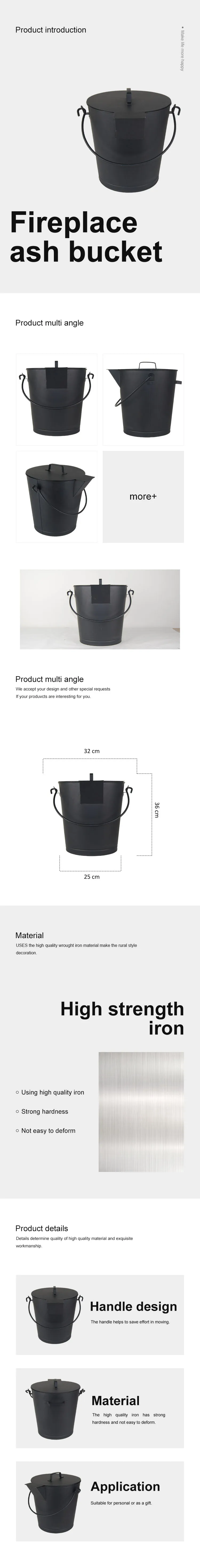 5.15 Gallon Ash Bucket with Lid and Shovel galvanized metal coal hod Coal and Hot Ash Pail for Fireplace