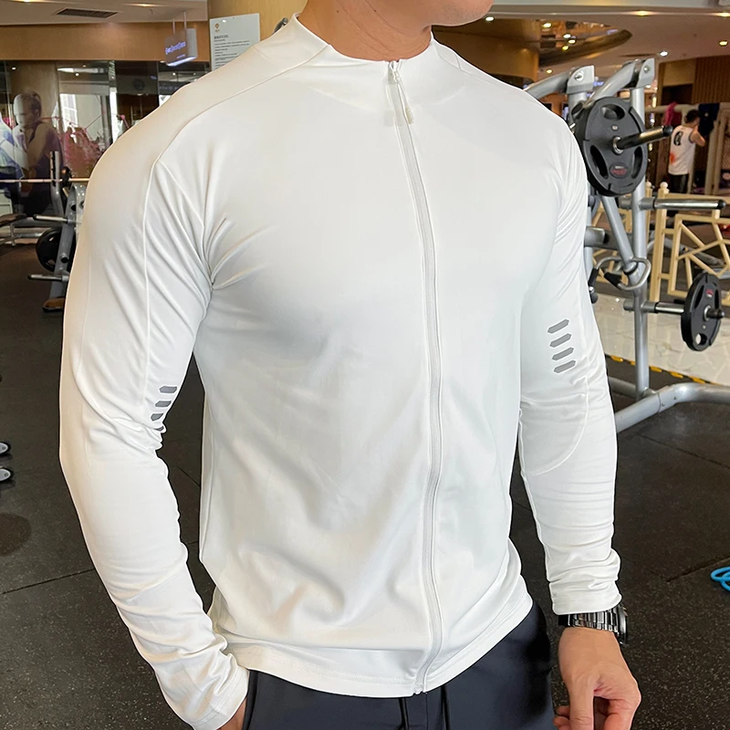 Men Zipper Elastic Quick Dry Running Hoodie Jackets Fitness Gym Sports Stand Collar Clothing Sport Top Sportswear Utility Jacket