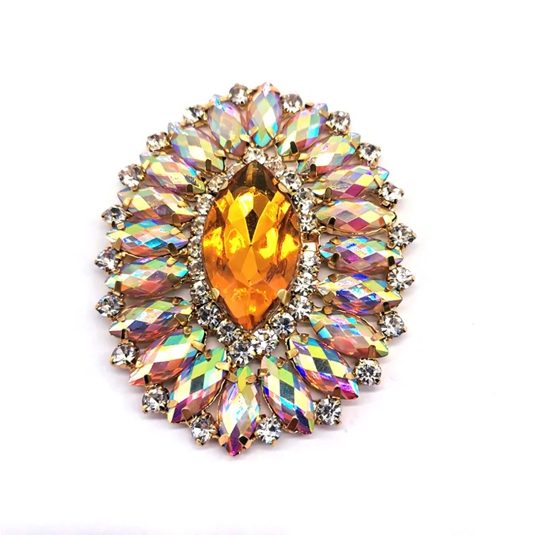 Custom Sew on Acrylic Rhinestone Appliques Flatback Oval Rhinestone Brooch