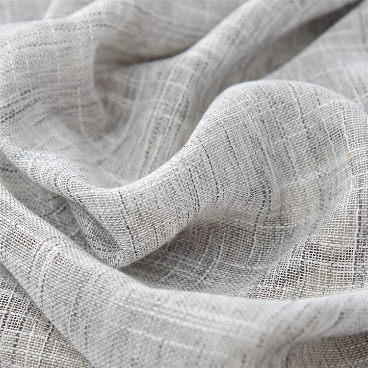 Grey Semi Sheer Curtains Linen Textured Window Panels Light Filtering Rustic Drapes Grommet Top Curtain for Living Room Bedroom