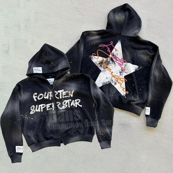 Heavyweight Zip Up Splatter Paint Cropped Hoodies Custom Screen Print ...