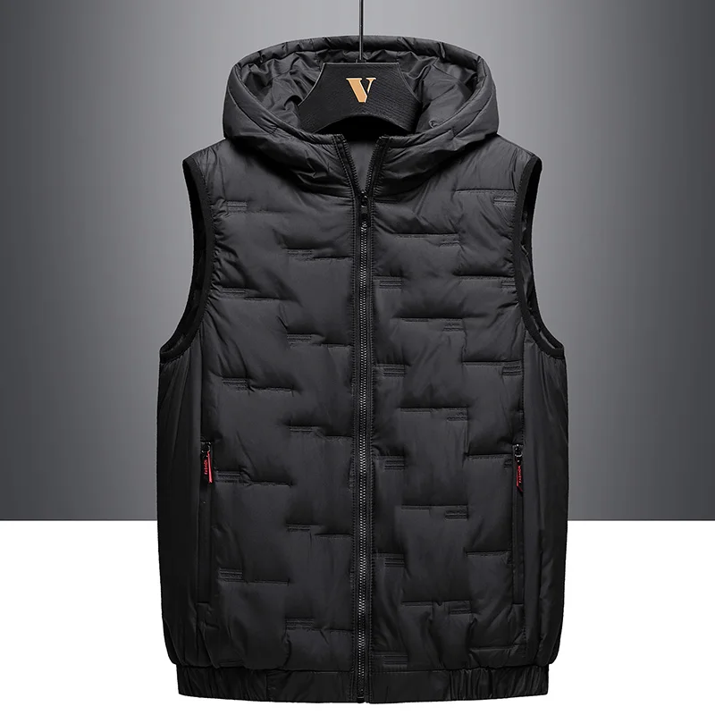 Men winter Stand Collar Zipper Pocket Shiny outdoor warm Jacket Quilted Puffer Hooded Waistcoat Men's Vest_voghion.com