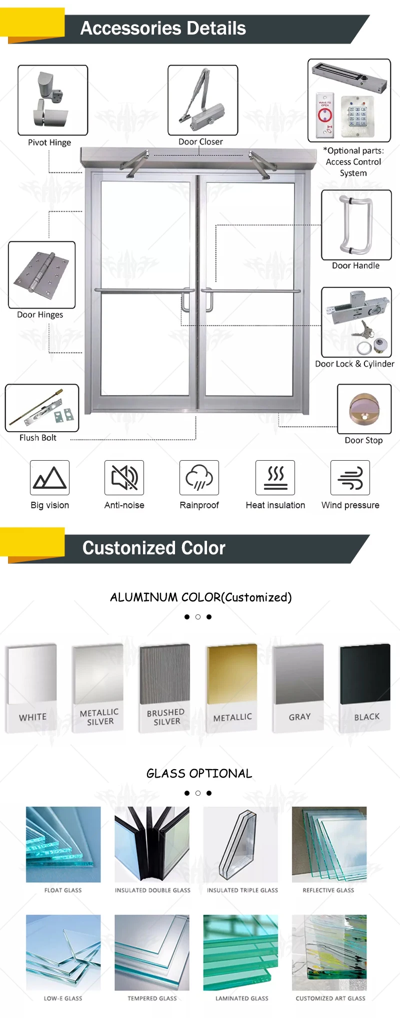 Aluminium Alloy Glass Storefront Door Store Front Commercial Doors And ...