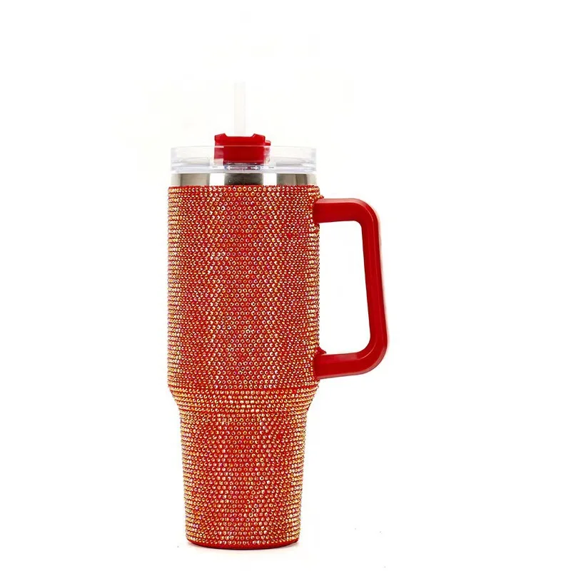 Shiny Rhinestone 40 Oz Tumbler With Handle Lids Large Capacity Thermal ...