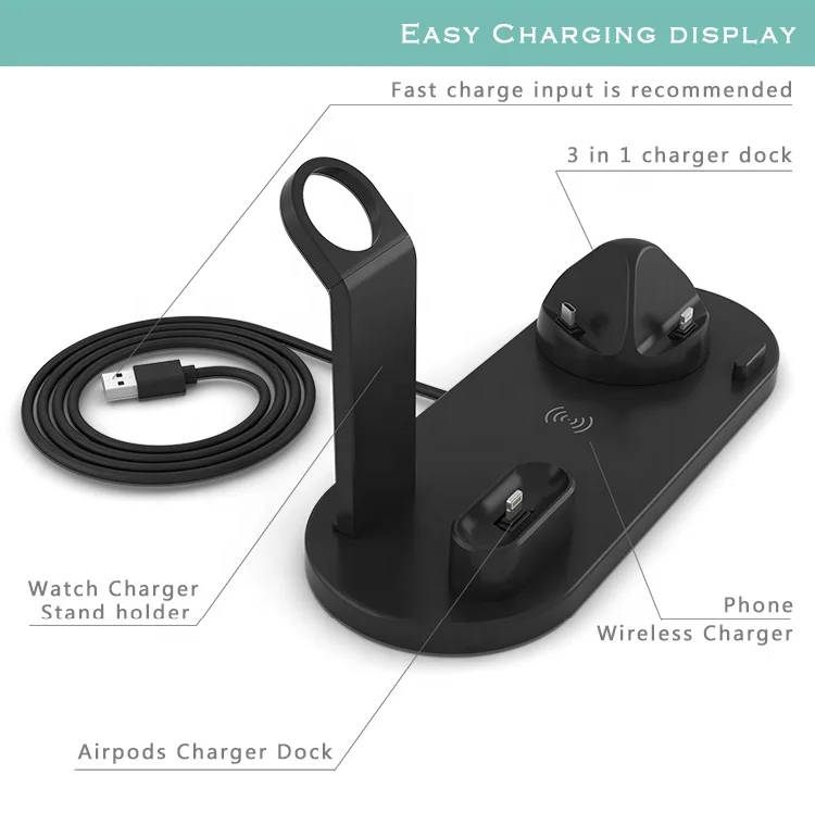 
Трендовый продукт 2020, беспроводная зарядная станция 3 в 1, зарядная док-станция для всех мобильных телефонов/умных часов/AirPods 