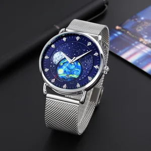 Skmei 9283 Luxury Sport 43mm Men's Quartz Watch Stainless Steel Band Water Resistant Date Display Stars Moon Business Watch