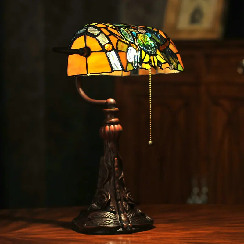 Glass Table Lamp Antique Fancy Stained Luxury Bedside