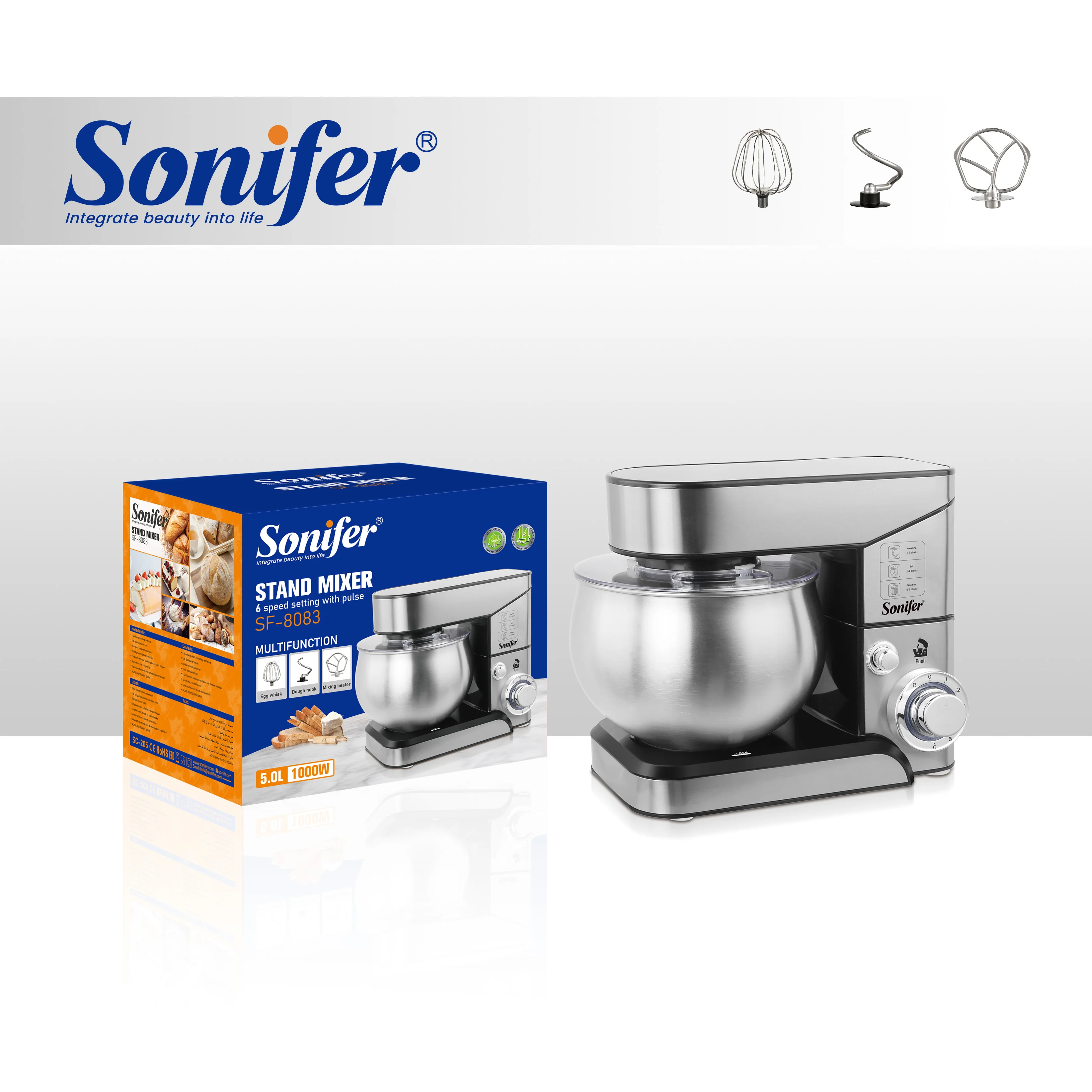 Sonifer SF-8083 3L 3,5 l 4L, 5L 6L 6,5l 7L 8,5l 10l 12l elektrik, Mixer  tepung, adonan kue Digital, Mixer makanan berdiri dapur