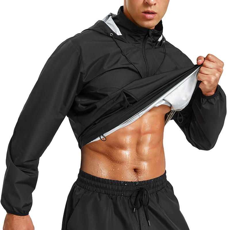 100%Polyester Lightweight Men Workout Sweat Suit Jacket Fat burner Top  Sauna Sweat Suits for Weight Loss