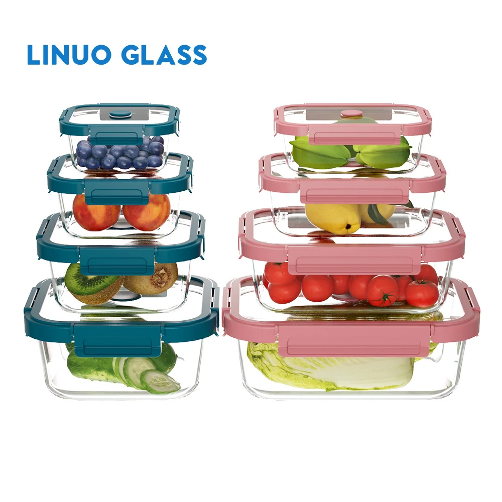 LINUO  Eco-Friendly Bento Lunch Box PBA Free High Borosilicate Glass Food Container Storage Set with Glass Vent Lid