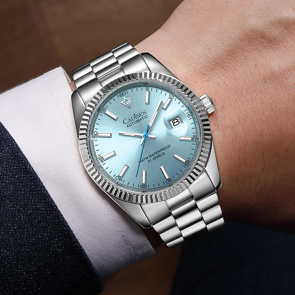 Orologio Automatico Uomo Cadisen - Vetro Zaffiro, Impermeabile 100m, Quadrante Blu, Acciaio Inox