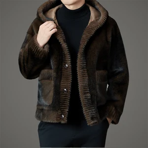 Hot Selling Wholesale Solid Color Man Winter Jacket Luxury Single Breasted Pocket Faux Fur Hooded Coat Mens