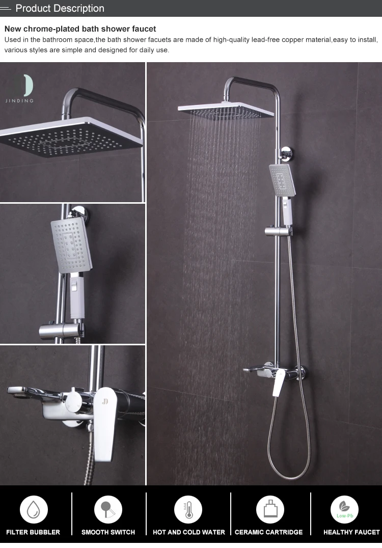 Juego de columna de ducha de baño cromado montado en la pared con función de 3 vías de fábrica