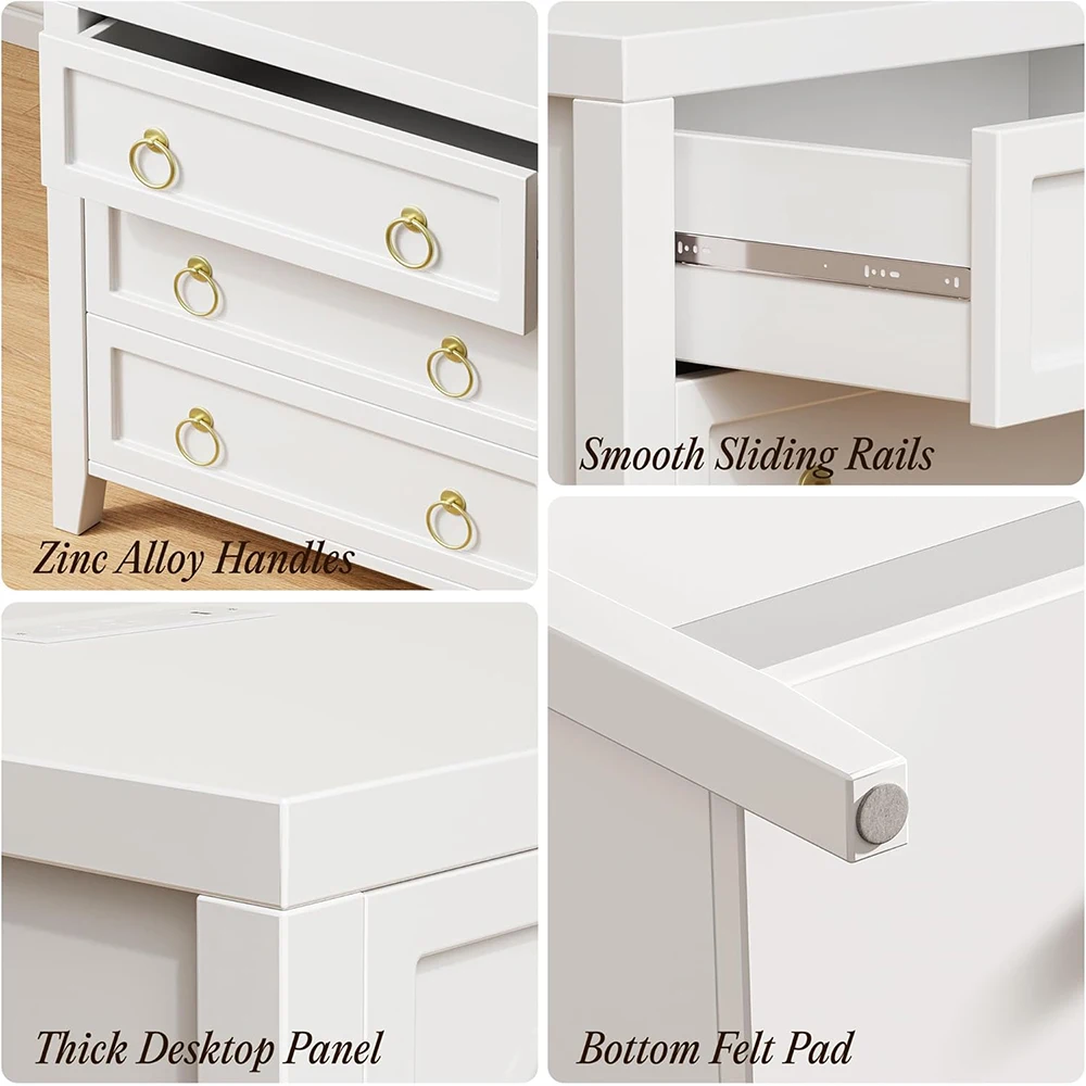 product 236 inch wooden night stand charger station usb c port 3 drawer larger wider bedside table modern side end table bedroom white-6