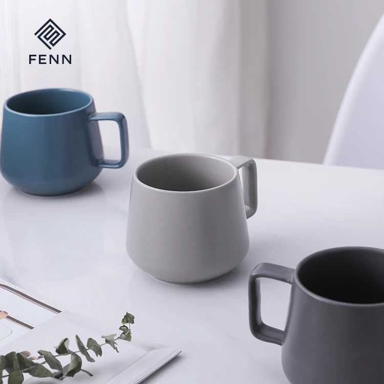 FENN Wholesale Ceramic mugs Custom Large 350ml Ceramic Coffee Cup Glaze Grey Pink Khaki Nordic Mug With Handle Coffee Mug