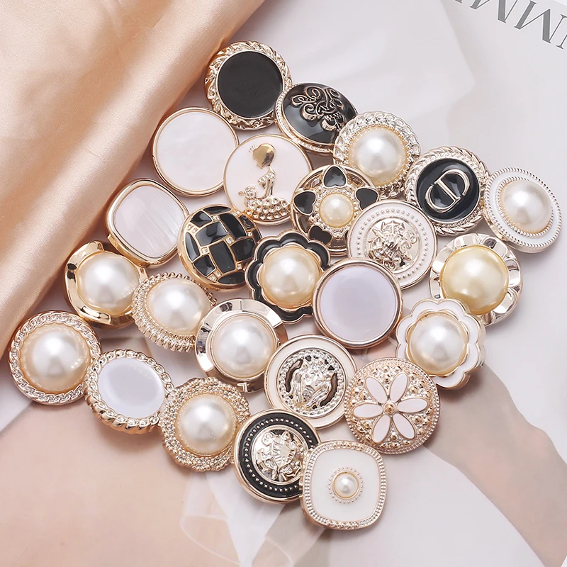 Designer Accessories for Clothes - Silver Gold Pearl Shank Buttons