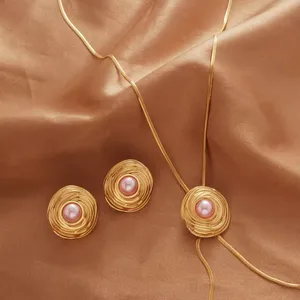 Luxury Stainless Steel Jewelry Set Can Draw Sweater Chain Pearl Necklace Earrings for Weddings Parties Engagements