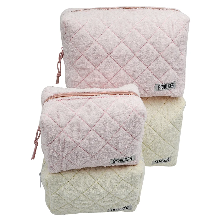Wholesale Kawaii Mini Brown Quilted Towel Cosmetic Pouch