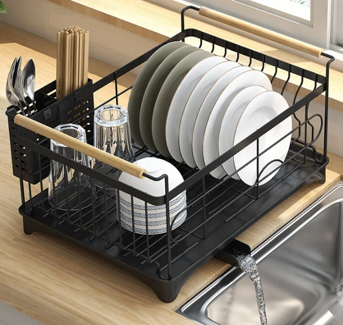 Large Dish Drying Rack Drainboard Set, 2 Tier Stainless Steel Dish Racks  with Drainage, Wine Glass Holder, Utensil Holder and Extra Drying Mat, Dish  Drainers for Kitchen Counter (Black) 
