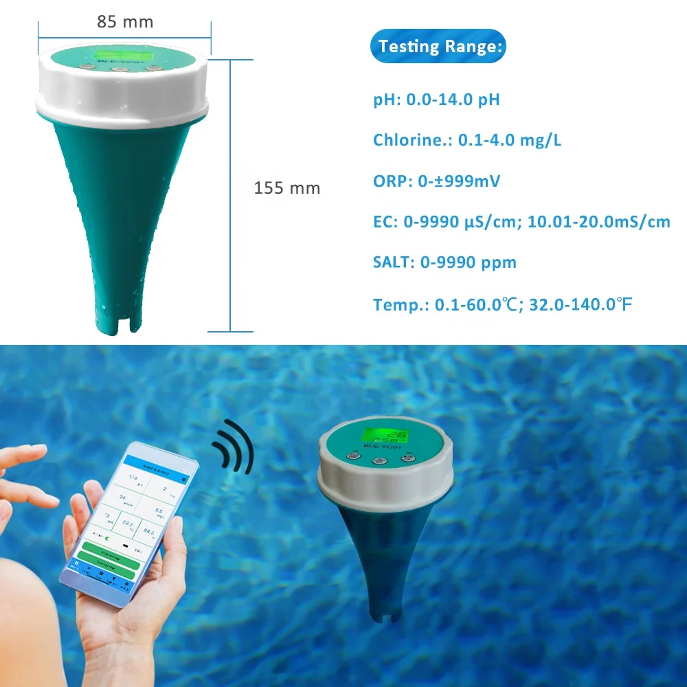 Floating Smart Swimming Pool Salt Water Analyzer 6 In 1 Ph Chlorine Ec