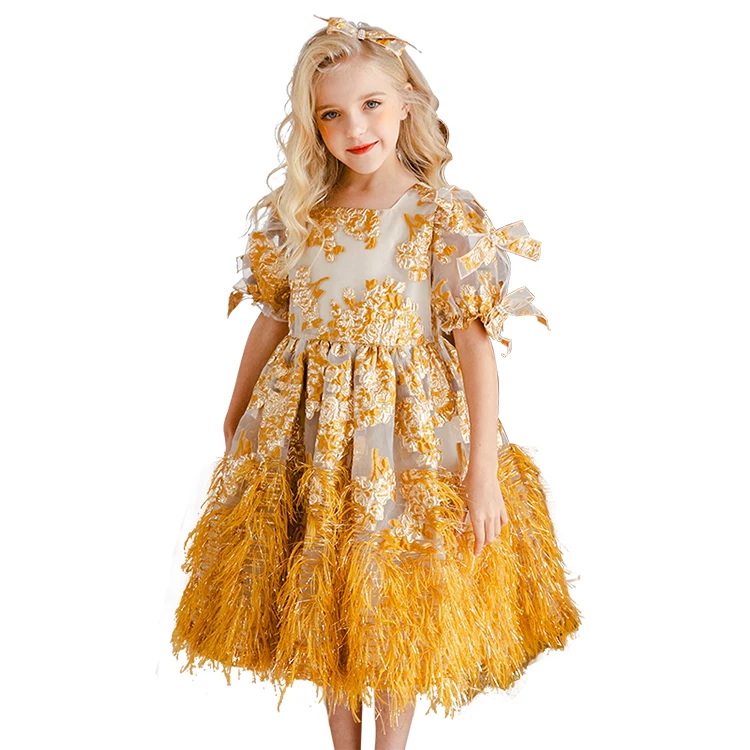 Girl Dress Kid Princess,Yellow Birthday 