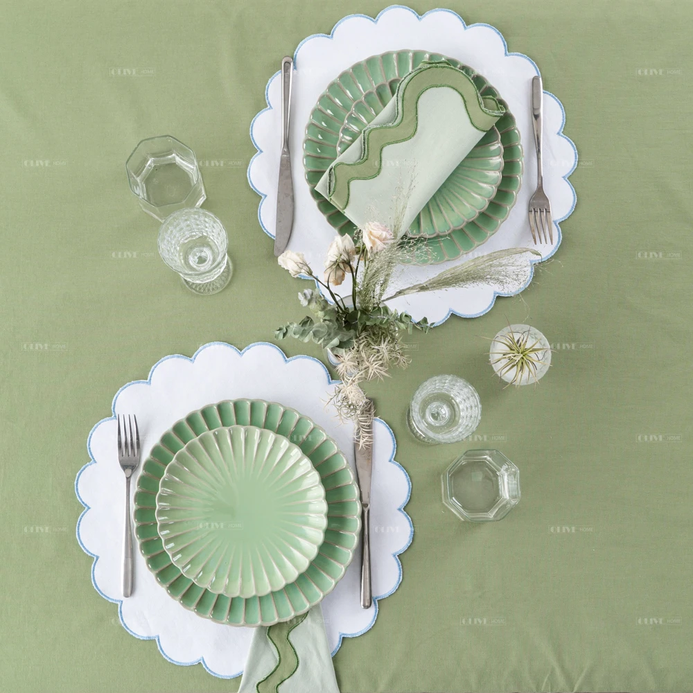 Tablecloth Linens Embroidery Handmade Boho Scallop Trim Clothing Manufacturers Table Cloth Protector Cover for Home Decor