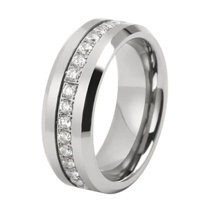 8mm Tungsten Men's Ring Inlay CZ Cubic Zirconia Diamond Bague Homme Argent Anillos