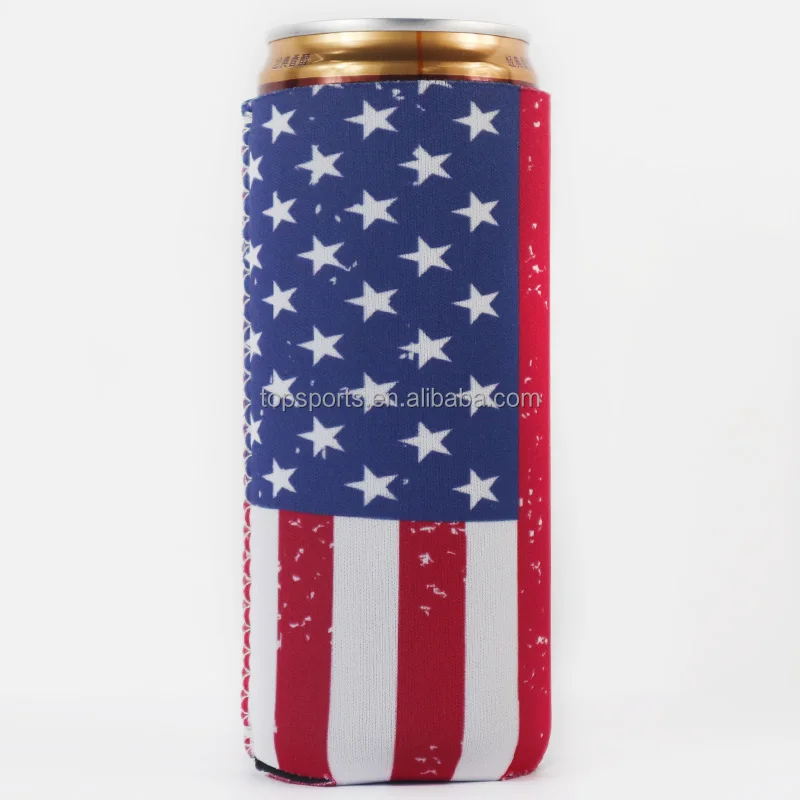 330ml Flag Printing Neoprene Slim Can Cooler Sleeve for Pepsi Red Bull Budweiser