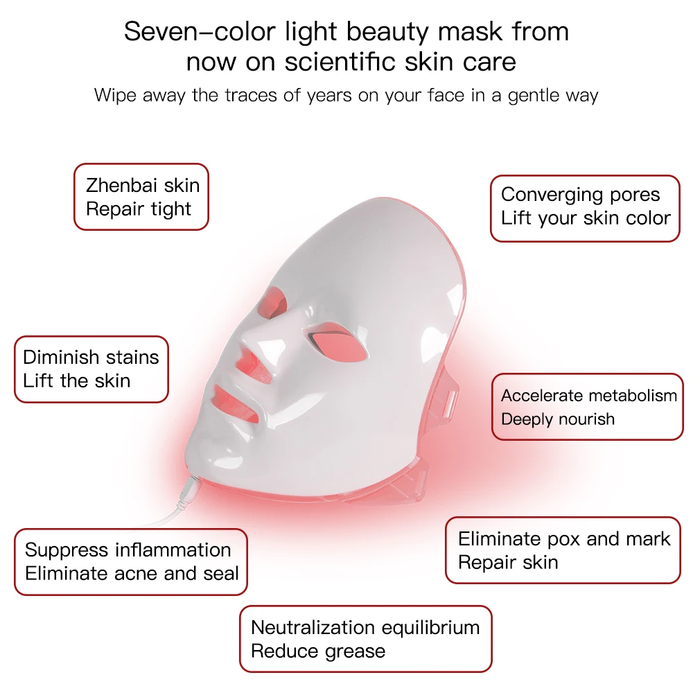 LED Face Mask Light Therapy 7 Color Skin Rejuvenation Therapy LED Photon Mask Light Facial Anti Aging Skin Tightening Wrinkles