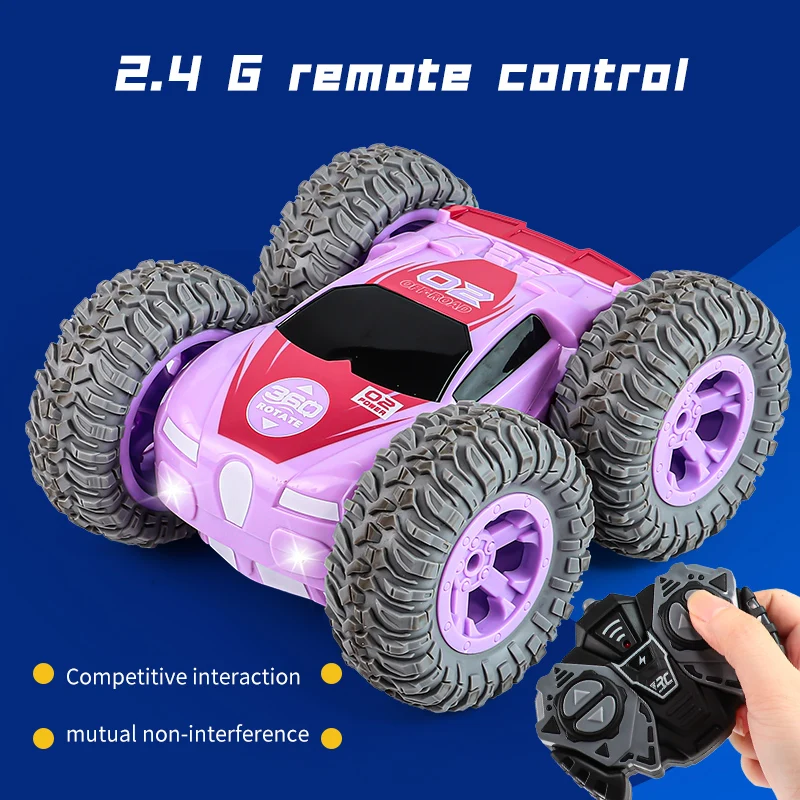 Remote Control Stunt Car 4WD Dual Exhaust Pipes Smoke Spraying RC Cars Double Ricochet Stunt Car with Light