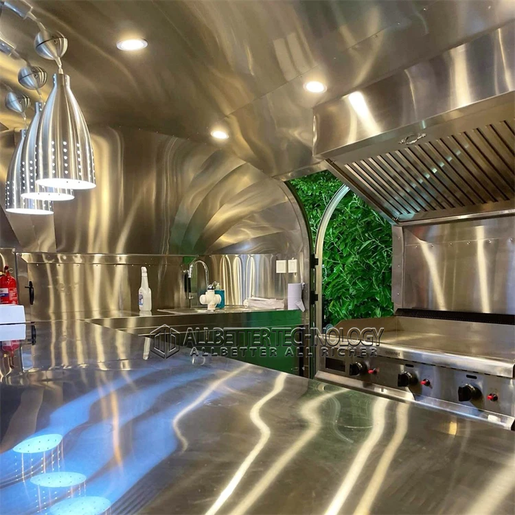 Retro Concession Vehicle Catering Van Mobile Stainless Steel Food Truck Hot Dog Cart BBQ Trailer Mobile Food Carts for Sale