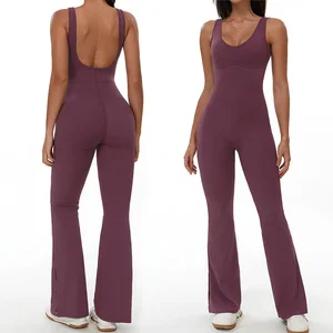 Roregal Customizable Logo Stretch Waist One Piece Bodysuit Fitness Yoga Wear Sleeveless Workout Hollow Back Women Jumpsuit