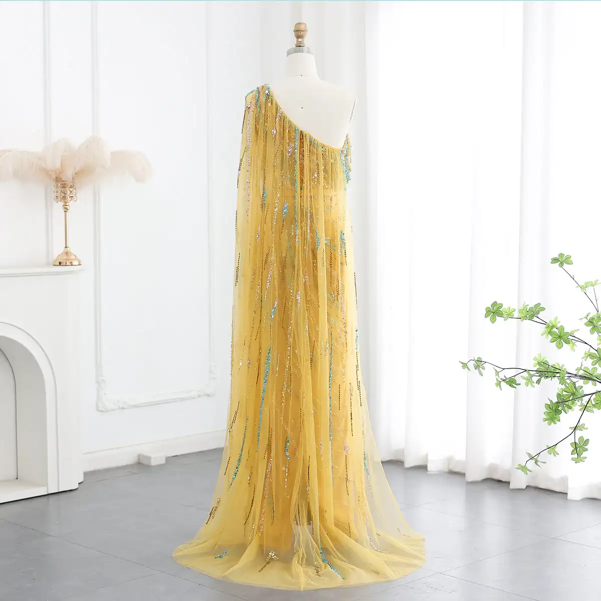 slim fit dress slacks Dressime Luxury One Shoulder Tulle Beaded Slit Prom Dress with Cape –  dressime