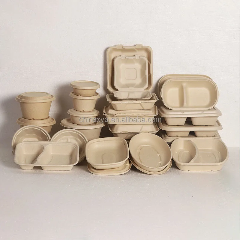 Fast Food Takeaway Container Bio-Degradable Restaurant Containers Bagasse Pulp Clamshell Lunch 2 compartments details