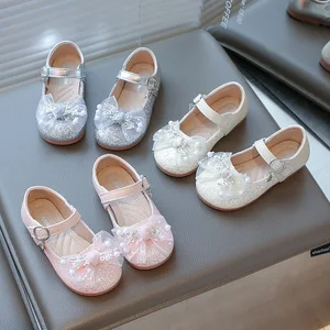 Dance Party Glitter Children Shoes Bling Princess Shoes Bow Flat Sandals for Kids Dress Shoes