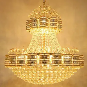 European Hanging Customization Lamp Hotel Villa Large Long Luxury Decoration Custom Gold Crystal Empire Chandeliers