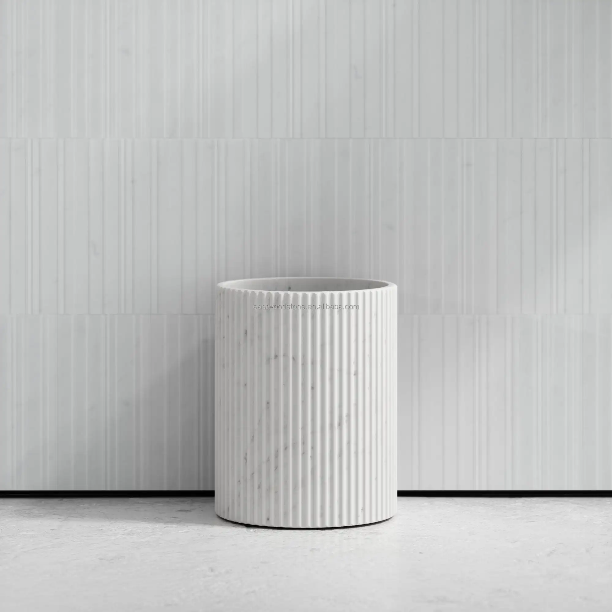 Customized Fluted Marble Stone Tile - White Polished Round Stripe ...