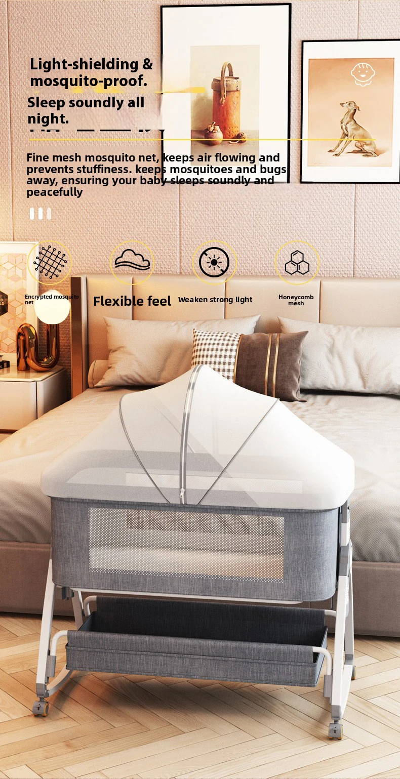 Modern Multi-functional Kids' Baby Crib Cot Baby Bassinet Cradle 3 in 1 Travel Baby Bed with Breathable Net Bedside Sleeper