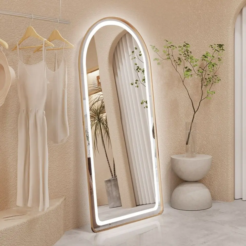 product wall barber shop mirrors led lighted arch dimmable full length mirror large floor arch backlit mirror with light for living room-3